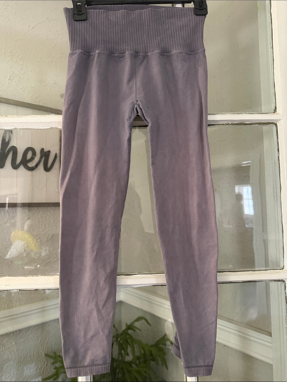 Free People Cropped Rib-Waist Lavender Leggings with Detailing